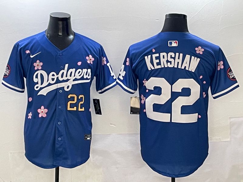 Men Los Angeles Dodgers #22 Kershaw Blue Sakura Edition 2025 Nike MLB Jersey style 3->los angeles dodgers->MLB Jersey
